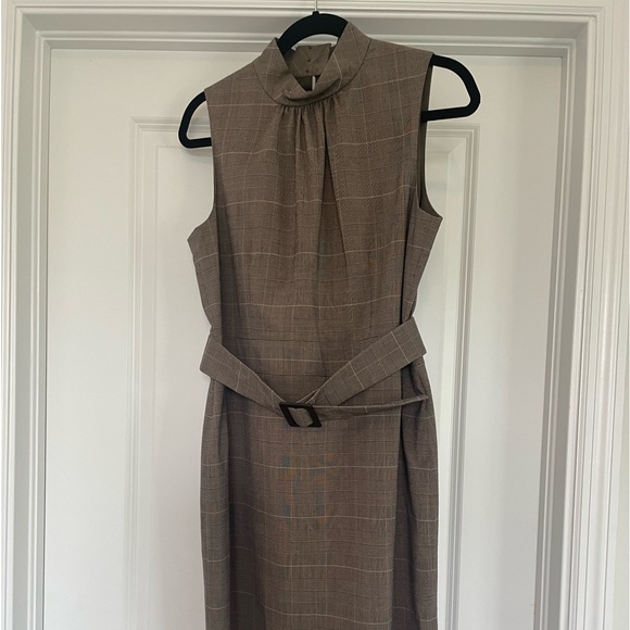 Michael Kors Plaid Belted Sleeveless Midi Dress Brown Size 12 - Picture 2 of 12